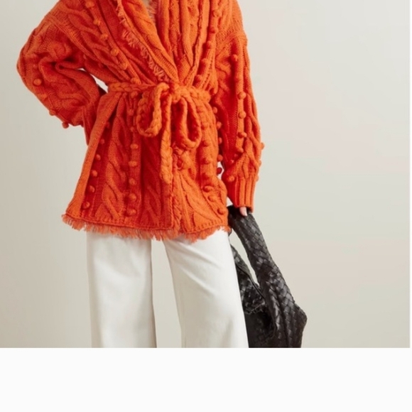 Farm Rio Cable Knit Belted Cardigan in Orange - Picture 2 of 8